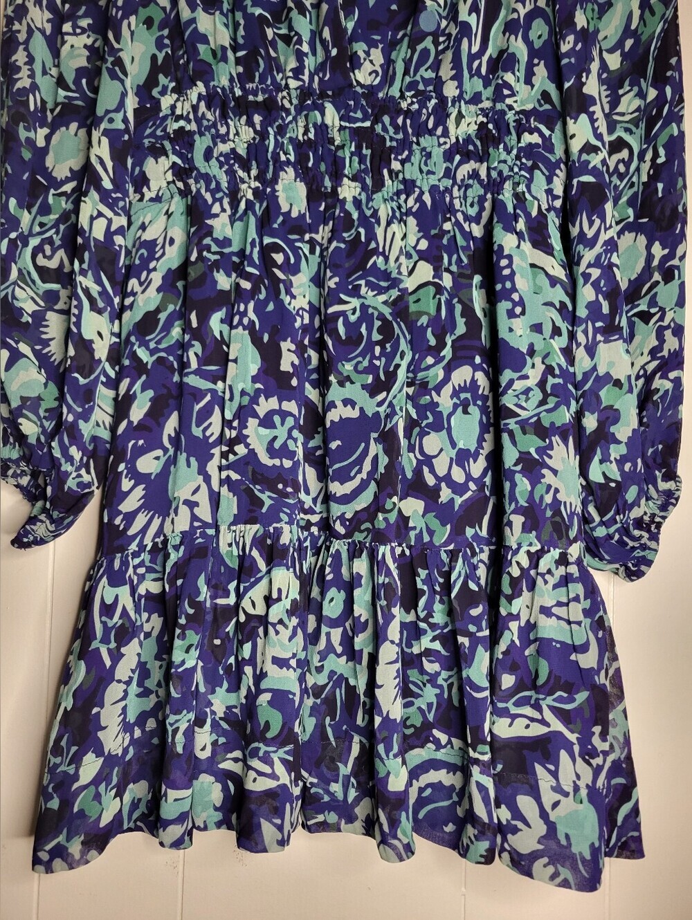 Anthropologie Blue and Teal Floral Print Dress - Picture 2 of 9